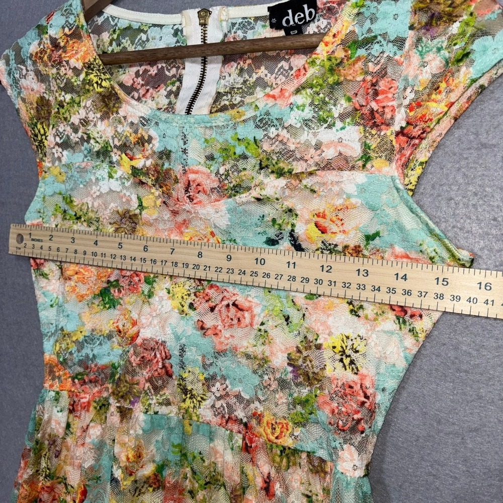 Vintage Deb Dress Womens Small‎ Floral Mesh Fit and Flare - Picture 6 of 7